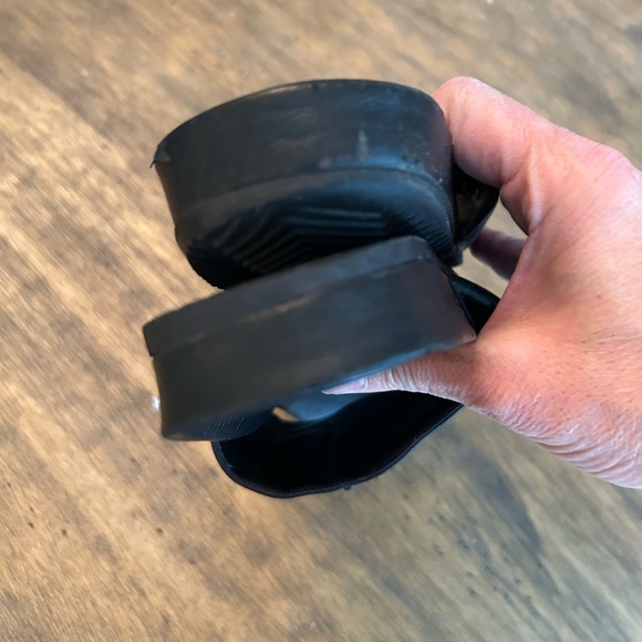 YSL Saint Laurent Joan Logo Slides Sandals Black Leather Sz 37.5 FAIR - Picture 10 of 14